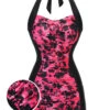 Black & Pink 1950s Floral Halter Swimsuit -Women's Fashion Sales SCX001422 01