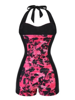 Black & Pink 1950s Floral Halter Swimsuit -Women's Fashion Sales SCX001422 3