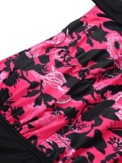 Black & Pink 1950s Floral Halter Swimsuit -Women's Fashion Sales SCX001422 4