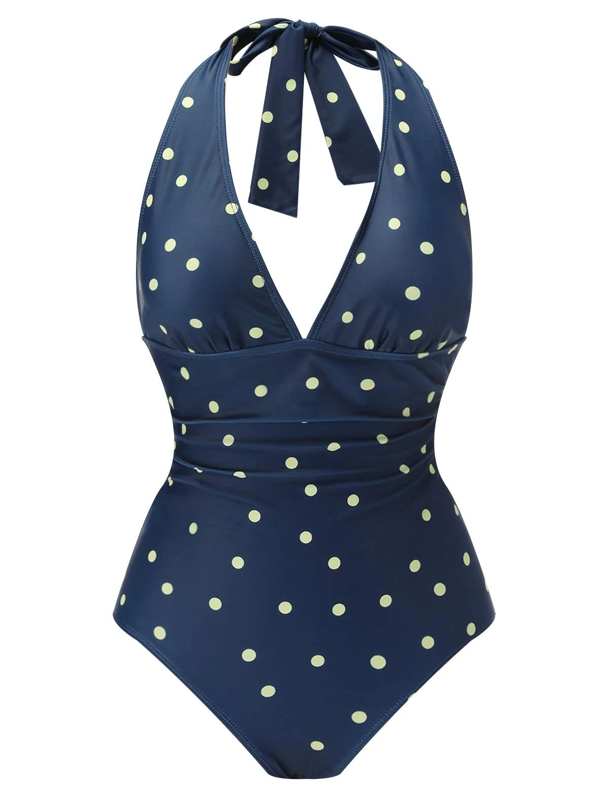 Blue 1960s Polka Dot Patchwork Halter Swimsuit 3 Blue 1960s Polka Dot Patchwork Halter Swimsuit