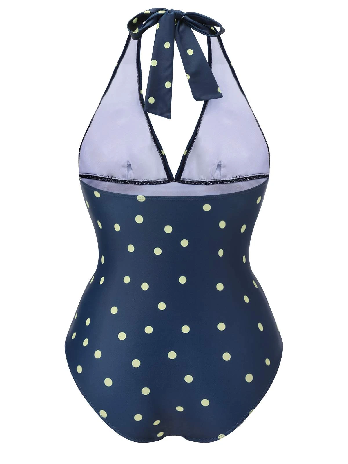 Blue 1960s Polka Dot Patchwork Halter Swimsuit 4 Blue 1960s Polka Dot Patchwork Halter Swimsuit - Image 2