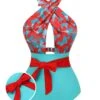 1950s Bow Tie Floral Cross Straps Swimsuit -Women's Fashion Sales SCX001476 01