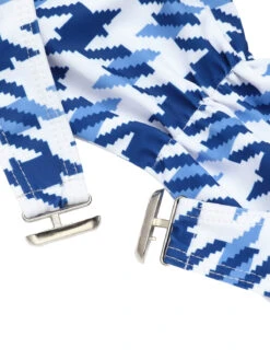 Blue 1940s Houndstooth Bow Halter Swimsuit -Women's Fashion Sales SCX001492 4
