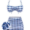 Blue 1940s Houndstooth Bow Halter Swimsuit -Women's Fashion Sales SCX001492 7