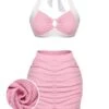 Pink 1940s Patchwork Lace-Up Halter Swimsuit -Women's Fashion Sales SCX001569 1 compressed