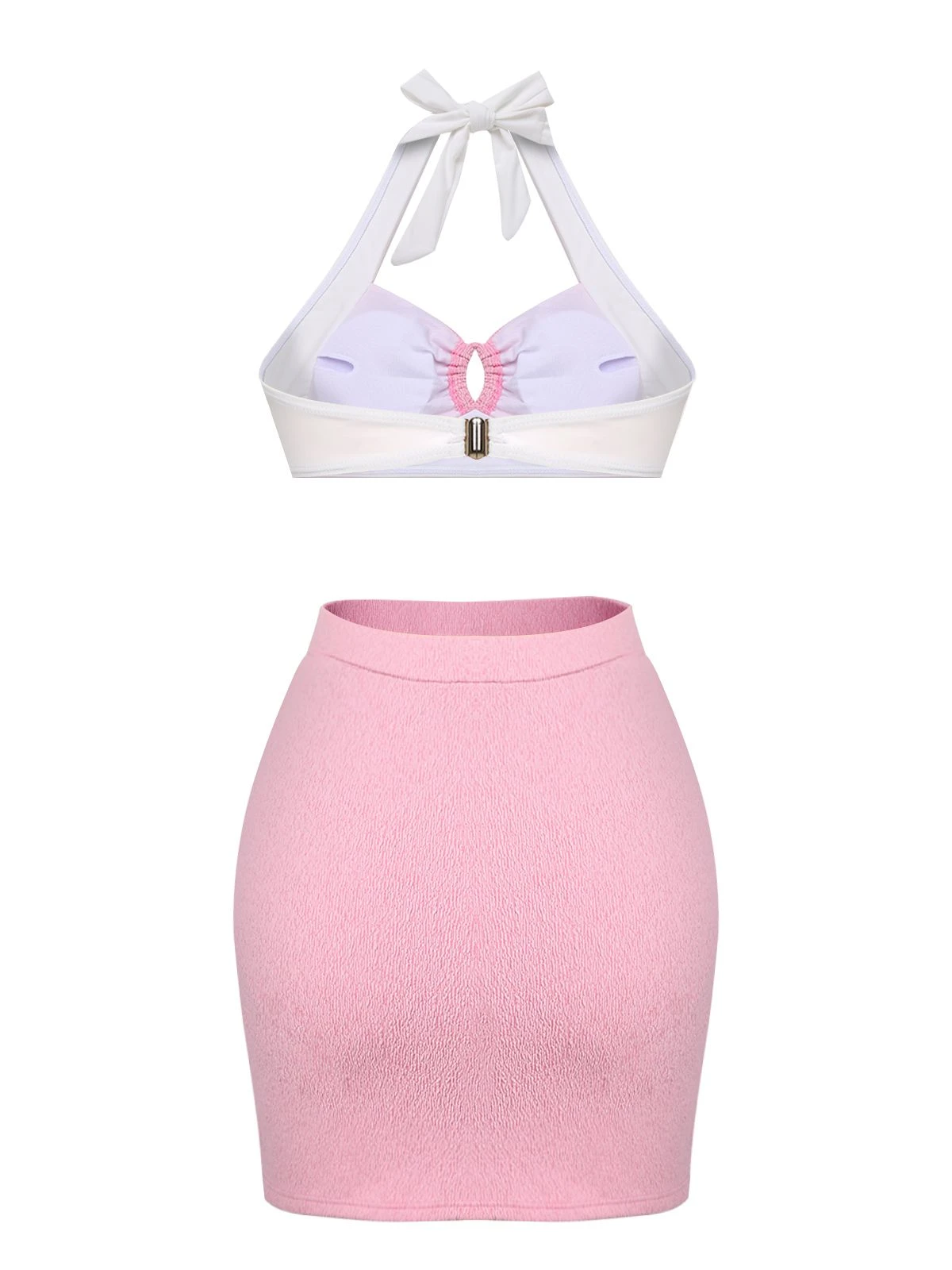 Pink 1940s Patchwork Lace-Up Halter Swimsuit 6 Pink 1940s Patchwork Lace-Up Halter Swimsuit - Image 4