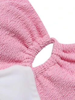 Pink 1940s Patchwork Lace-Up Halter Swimsuit 13 Pink 1940s Patchwork Lace-Up Halter Swimsuit -Women's Fashion Sales SCX001569 5 compressed