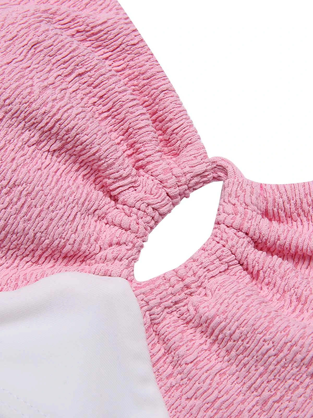 Pink 1940s Patchwork Lace-Up Halter Swimsuit 7 Pink 1940s Patchwork Lace-Up Halter Swimsuit - Image 5