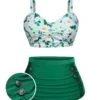 Green 1950s Daisy Strap Pleated Swimsuit -Women's Fashion Sales SCX001605 01 compressed