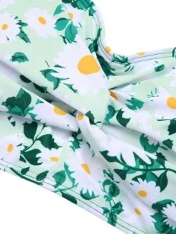 Green 1950s Daisy Strap Pleated Swimsuit -Women's Fashion Sales SCX001605 4 compressed