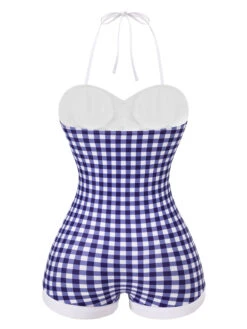Blue 1950s Plaid&Floral Swimsuit -Women's Fashion Sales SCX001620 3