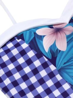 Blue 1950s Plaid&Floral Swimsuit -Women's Fashion Sales SCX001620 5 compressed