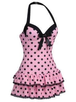 [Plus Size] Pink 1940s Polka Dots Hater Swimsuit -Women's Fashion Sales SCXL000007 2