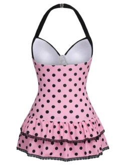 [Plus Size] Pink 1940s Polka Dots Hater Swimsuit -Women's Fashion Sales SCXL000007 3