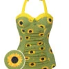 Green 1930s Sunflowers Halter Swimsuit -Women's Fashion Sales SCXL000008 01