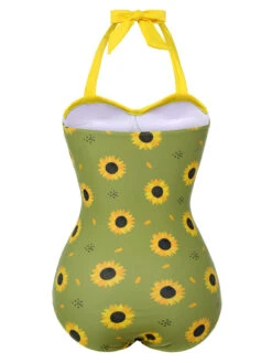 Green 1930s Sunflowers Halter Swimsuit -Women's Fashion Sales SCXL000008 3