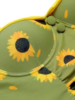Green 1930s Sunflowers Halter Swimsuit -Women's Fashion Sales SCXL000008 4