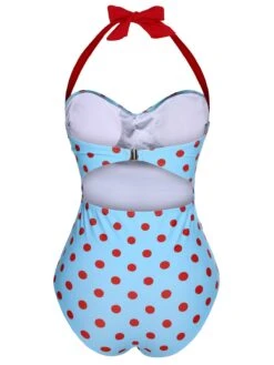 1940s Halter Contrast Polka Dots One-Piece Swimsuit -Women's Fashion Sales SCXL000013 3 compressed