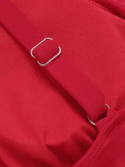 Red 1950s Solid Deep V-Neck Belt Swimsuit -Women's Fashion Sales SCXL000030 4