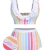 Multicolor 1950s Rainbow Stripes Swimsuit -Women's Fashion Sales SCXL000035 01