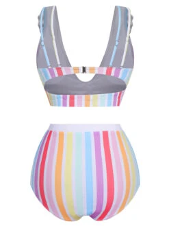 Multicolor 1950s Rainbow Stripes Swimsuit -Women's Fashion Sales SCXL000035 3