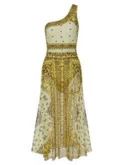 [Plus Size] 2PCS Yellow 1960s One-shoulder Swimsuit & Cover Up -Women's Fashion Sales SCXL000037 Y 01 2