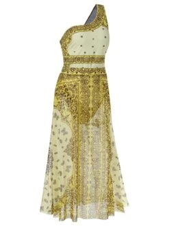 [Plus Size] 2PCS Yellow 1960s One-shoulder Swimsuit & Cover Up -Women's Fashion Sales SCXL000037 Y 01 3