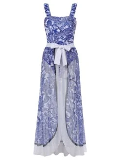 [Plus Size] 1960s Blue-and-white Porcelain Swimsuit & Cover-up -Women's Fashion Sales SCXL000038 1