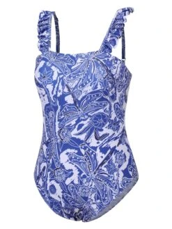 [Plus Size] 1960s Blue-and-white Porcelain Swimsuit & Cover-up -Women's Fashion Sales SCXL000038 2