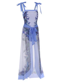 [Plus Size] 2PCS Multicolor 1960s Shoulder Straps Plant Swimsuit & Cover Up -Women's Fashion Sales SCXL000039 MC 01 3