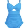 [Pre-Sale] Blue 1950s Solid Ruched Swimsuit -Women's Fashion Sales SCXL000042 1 1 1