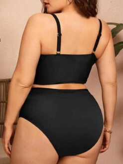 [Plus Size] 1950s Solid Spaghetti Straps Bikini -Women's Fashion Sales SCXL000051 B 1