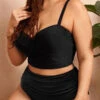 [Plus Size] 1950s Solid Spaghetti Straps Bikini