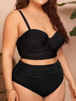 [Plus Size] 1950s Solid Spaghetti Straps Bikini -Women's Fashion Sales SCXL000051 B 4