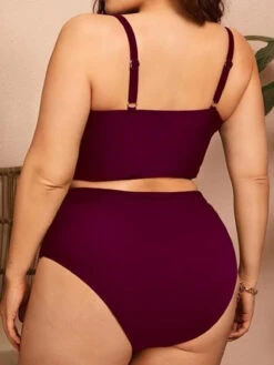 [Plus Size] 1950s Solid Spaghetti Straps Bikini -Women's Fashion Sales SCXL000051 WR 3