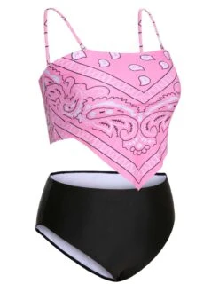 [Plus Size] 1950s Spaghetti Strap Print Swimsuit -Women's Fashion Sales SCXL000052 1 2 compressed