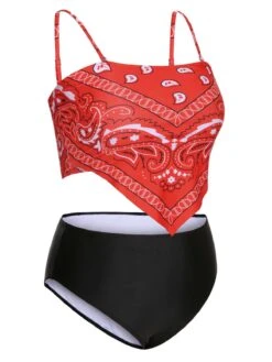 [Plus Size] 1950s Spaghetti Strap Print Swimsuit -Women's Fashion Sales SCXL000052 2 2 compressed