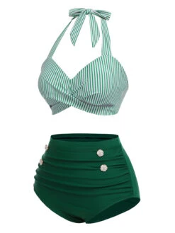 [Plus Size] Green 1940s Striped Halter Swimsuit -Women's Fashion Sales SCXL000061 2 d776bac8 3147 420b a13a d4a2e1bf2e3e