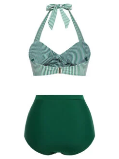 [Plus Size] Green 1940s Striped Halter Swimsuit -Women's Fashion Sales SCXL000061 3 acec9626 2c25 410d 9cce 50f550bc7704