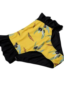 [Plus Size] Yellow 1930s Contrast Floral Strap Swimsuit -Women's Fashion Sales SCXL000071 Y 01 7