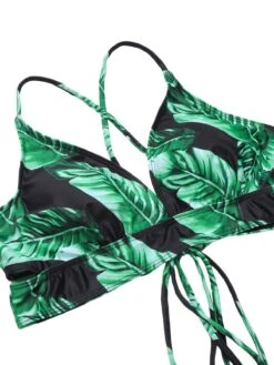 [Plus Size] 1930s Green Leaves V-Neck Strap Bikini Set -Women's Fashion Sales SCXL000073 B 01 5
