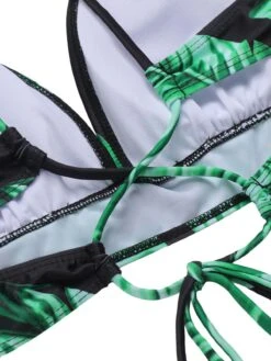 [Plus Size] 1930s Green Leaves V-Neck Strap Bikini Set -Women's Fashion Sales SCXL000073 B 01 7