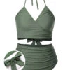 [Plus Size] Green Grey 1930s Halter Strappy Tankini Swimsuit -Women's Fashion Sales SCXL000074 GRE 01 1