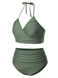 [Plus Size] Green Grey 1930s Halter Strappy Tankini Swimsuit -Women's Fashion Sales SCXL000074 GRE 01 3