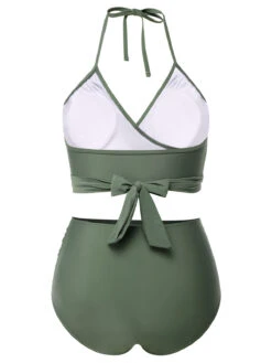 [Plus Size] Green Grey 1930s Halter Strappy Tankini Swimsuit -Women's Fashion Sales SCXL000074 GRE 01 4