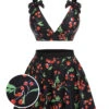 Black 1950s Cherry Bow V-Neck Swimsuit -Women's Fashion Sales SCXL000078 01