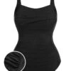[Plus Size] Black 1960s Pleated Solid Swimsuit -Women's Fashion Sales SCXL000086 B 01 1