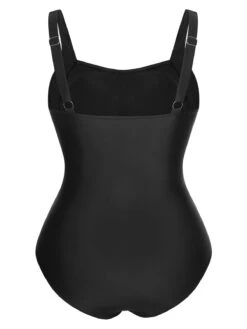 [Plus Size] Black 1960s Pleated Solid Swimsuit -Women's Fashion Sales SCXL000086 B 01 4