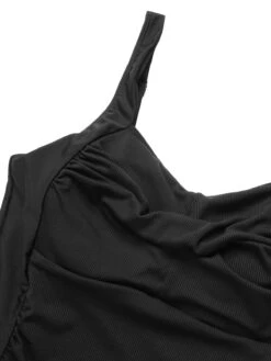 [Plus Size] Black 1960s Pleated Solid Swimsuit -Women's Fashion Sales SCXL000086 B 01 5