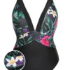 [Plus Size] Multicolor 1960s V-Neck U-Back Swimsuit